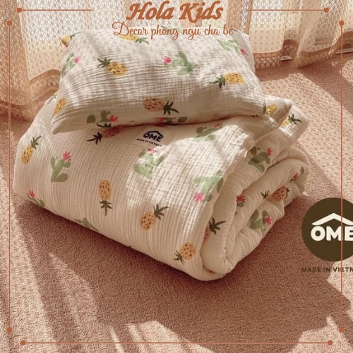 Set chăn gối vải xô cao cấp Ome mềm mại cho bé yêu HolaKids Decor