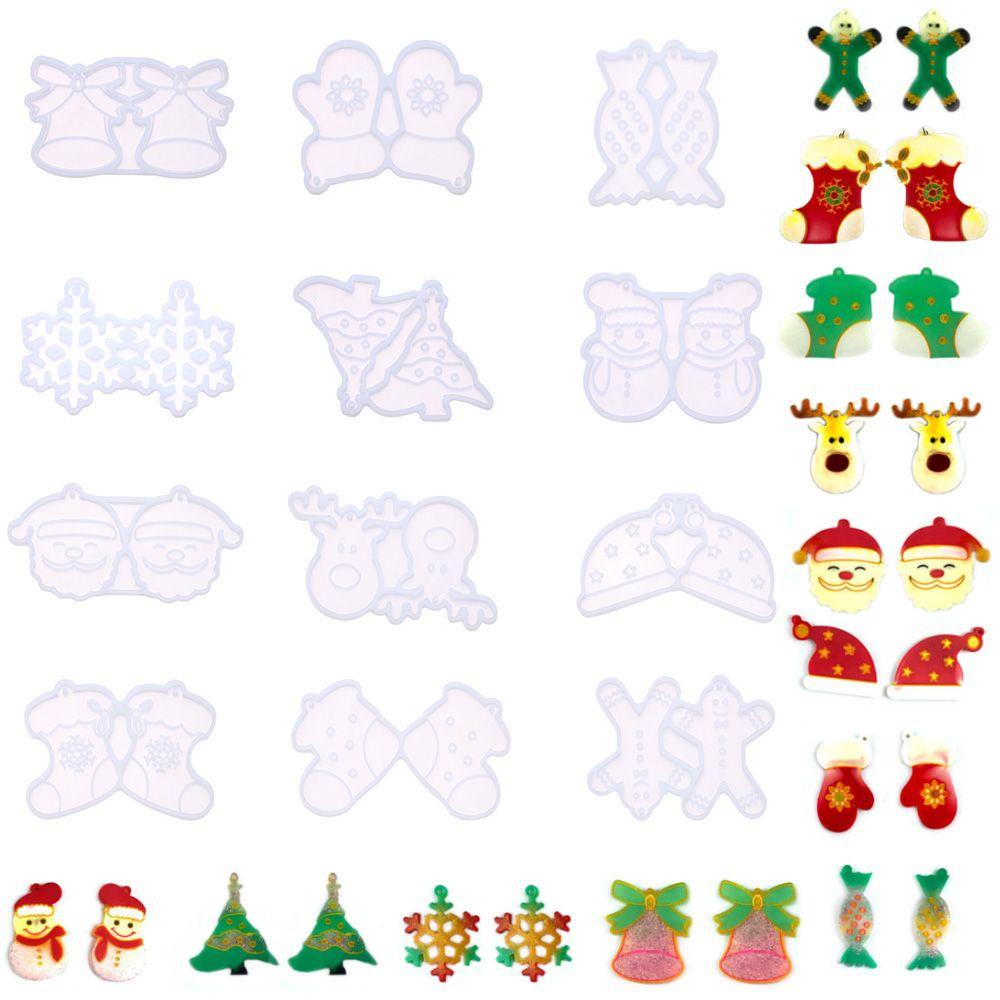 WATTLE Khuôn Silicone Làm Bông Tai Hình Ông Già Noel &amp; Tuần Lộc &amp; Bông Tuyết DIY