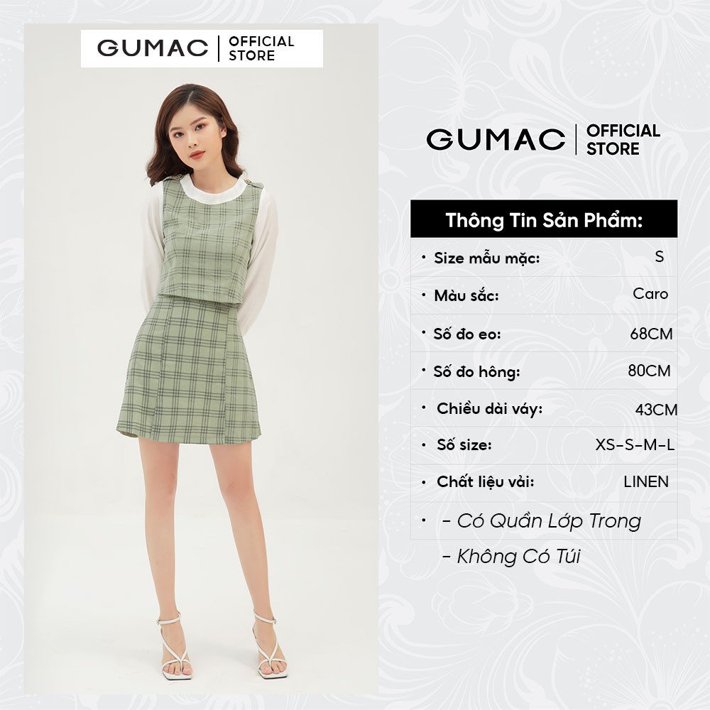 [Mã WABR2711 giảm 10% đơn 250K] Chân váy nữ dáng chữ A cơ bản GUMAC họa tiết caro VB360 | BigBuy360 - bigbuy360.vn