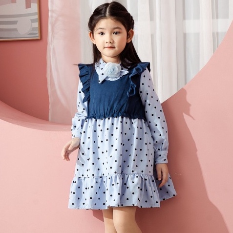 Váy dài tay chấm bi 137KIDS chất cotton thấm hút mồ hôi cho bé gái