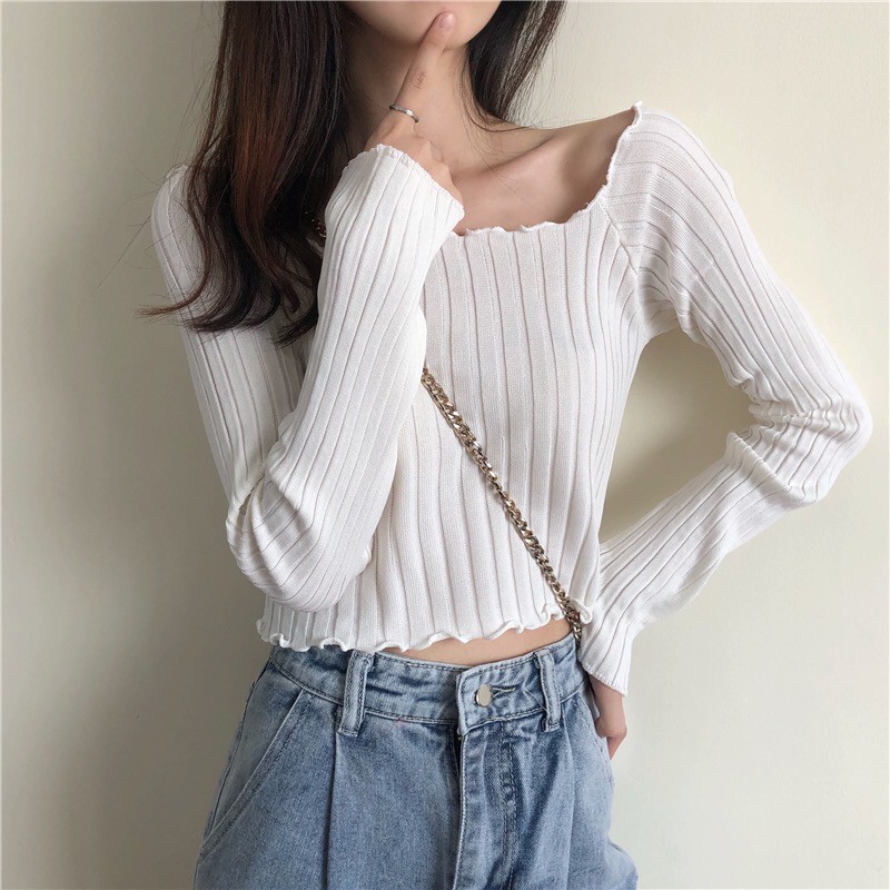 Áo len nữ croptop quyến rũ mùa thu đông - Hàng Quảng Châu