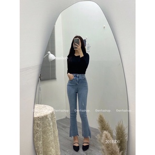 Quần jeans ống loe co dãn, cắt gấu , cào xước đùi -201ed1- denta shop