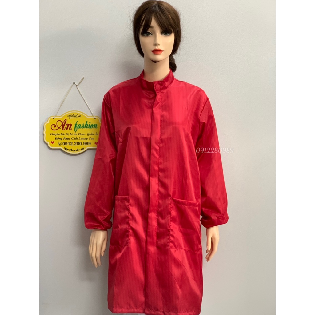 Áo phòng sạch dáng dài vải chống tĩnh điện màu đỏ - Áo blouse phòng sạch _ Hình chụp thật