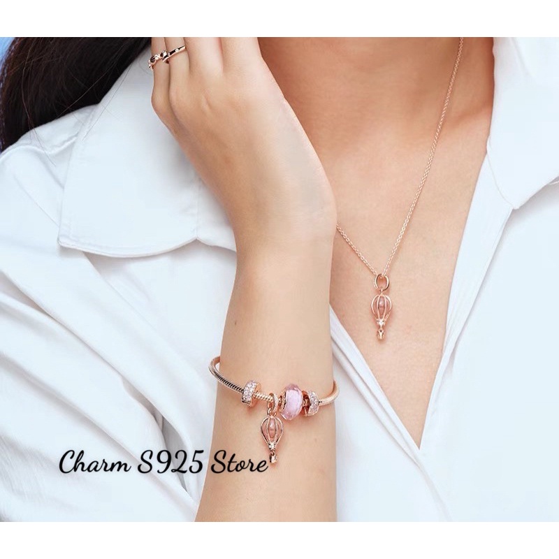 charm pan treo khinh khí cầu vàng hồng bạc s925 cao cấp