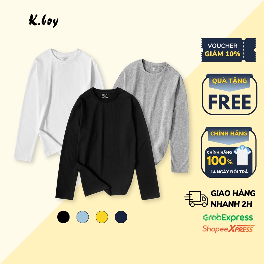 Áo Thun Tay Dài Nam  Kboy  Shop Áo Trơn Cotton Cổ Tròn 3 Màu, co giãn dáng suông, phong cách thu đông - V220