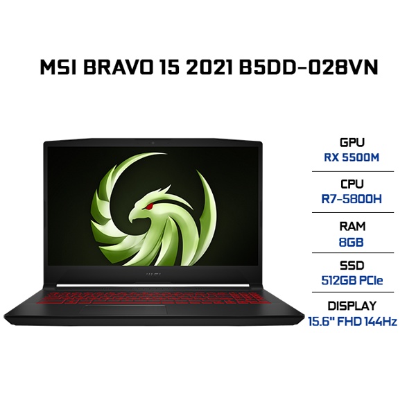 Laptop MSI Bravo 15 B5DD-028VN (R7-5800H | 8GB | 512GB | Radeon™ RX5500M 4GB | 15.6' FHD 144Hz | Win 10) | BigBuy360 - bigbuy360.vn