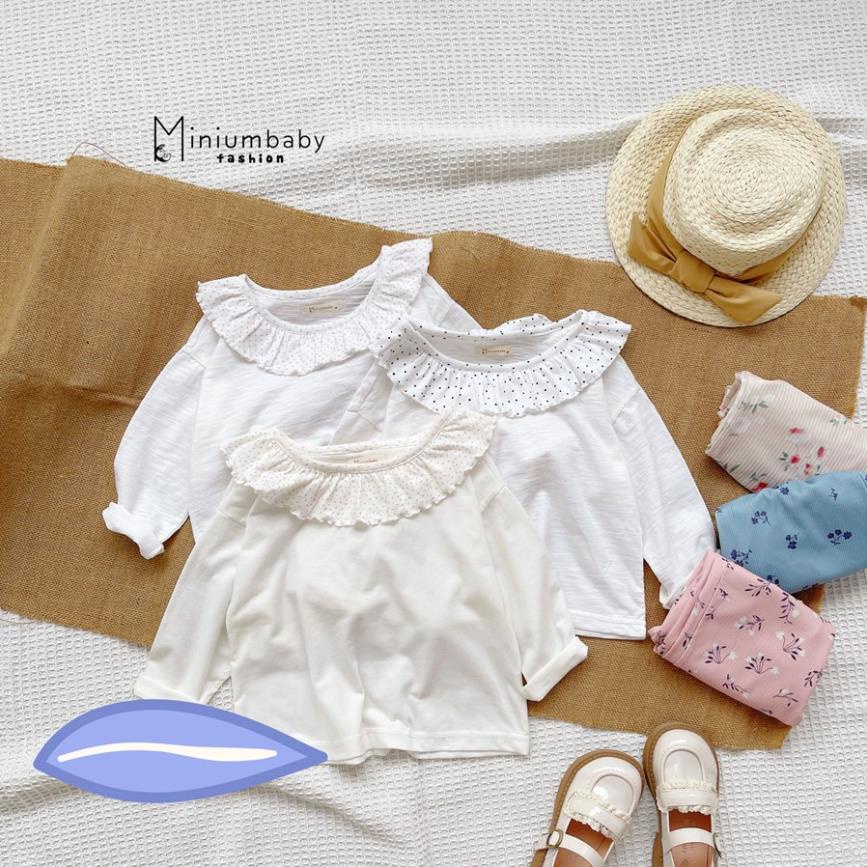 Bộ đồ dài tay cổ bèo quần dài in hoa thu đông cho bé gái chất liệu 100% cotton, quần áo trẻ em MiniumBaby-SB1280