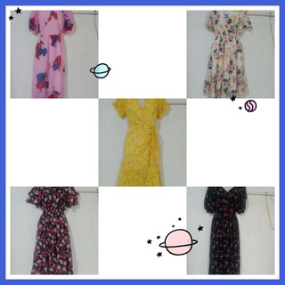 Đầm voan hoa dáng xòe dài tay ngắn size s size m mặc vừa