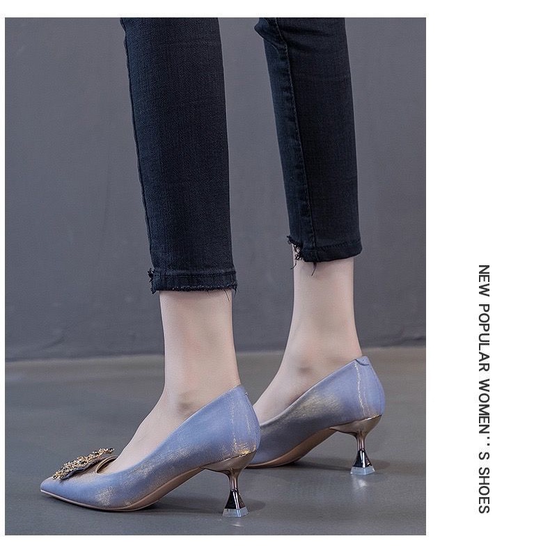 Giày Cao Gót 5 Gót 5 Mũi Nhọn Bằng Satin Thời Trang Mùa Thu Phong Cách Mới Dành Cho Nữ 2022