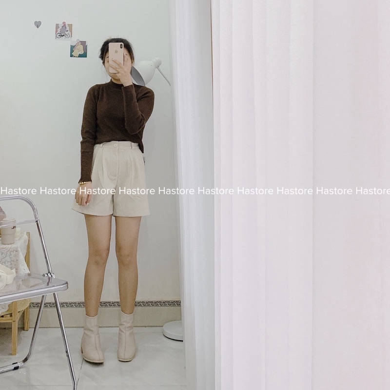 Áo len croptop tay dài cổ 3 phân