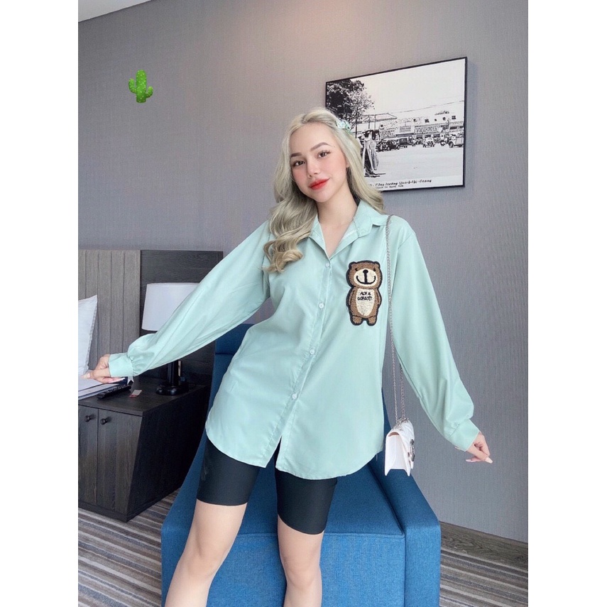 áo sơ mi tay dài gấu lông nổi cute pc