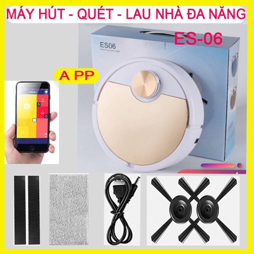 Gía tốt Robot HÚT-QUÉT –LAU  tự động ES06 điểu khiển qua app điện thoại tích hợp đèn, cảm biến cao cấp ( BẢO HÀNH 3 THÁN