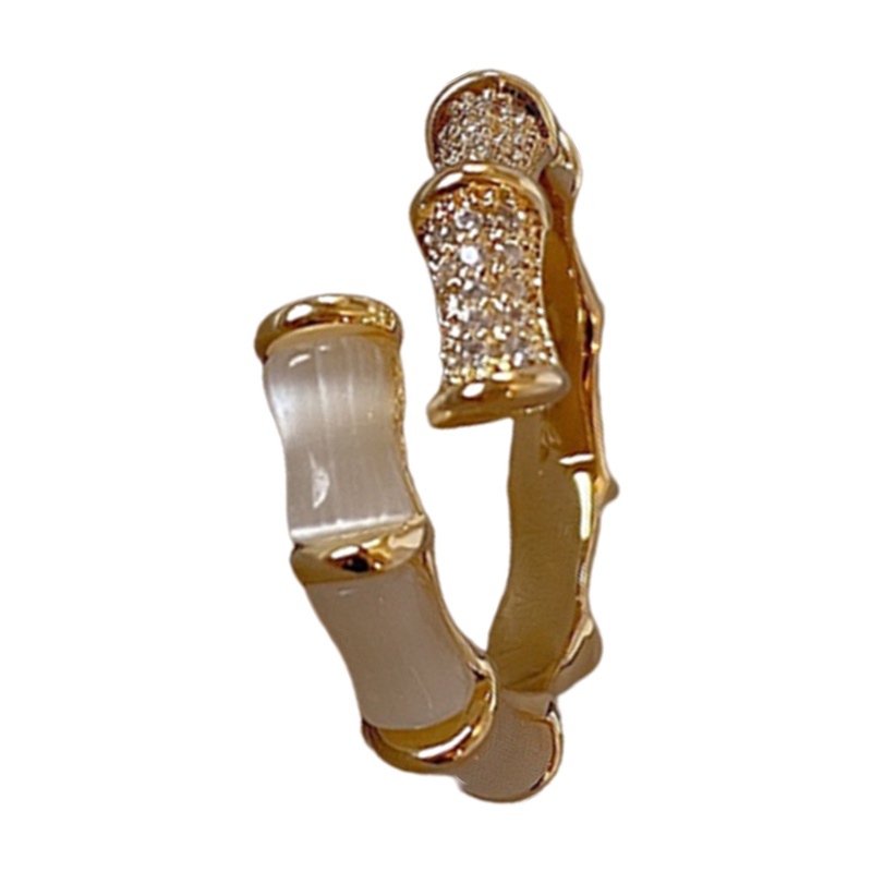 Nhẫn Hình Cây Tre Đính Đá Opal Màu Vàng Sang Trọng Có Thể Điều Chỉnh Phong Cách Hàn Quốc