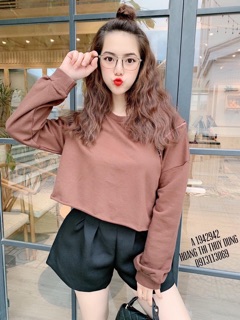 Croptop Tay Dài Phối Dây Kéo