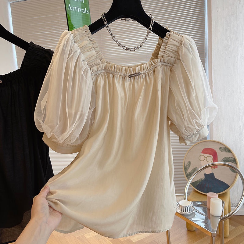 Áo chiffon Tay Phồng Cổ Vuông Phong Cách Châu Âu Thời Trang Cho Nữ