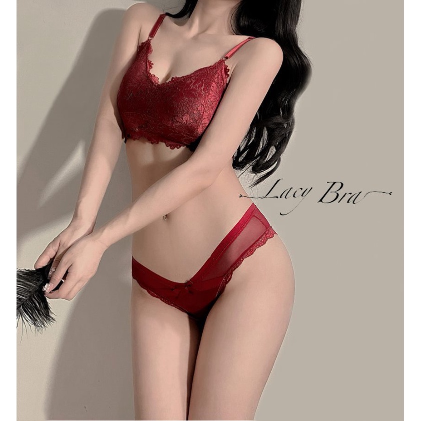 Bộ Bralette Ren Phối Quần Lót Voan Mỏng Cạp Chéo Sexy Lacy Bra - B15 | BigBuy360 - bigbuy360.vn