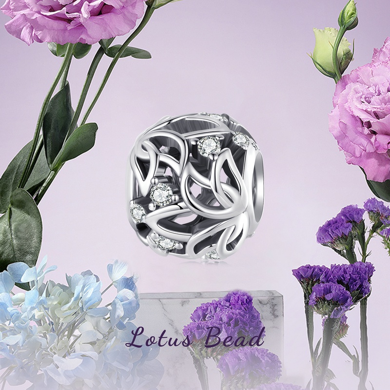 BAMOER Mặt Vòng cổ Bạc 925 Hình Hoa Sen Phong Cách Cổ Điển DIY