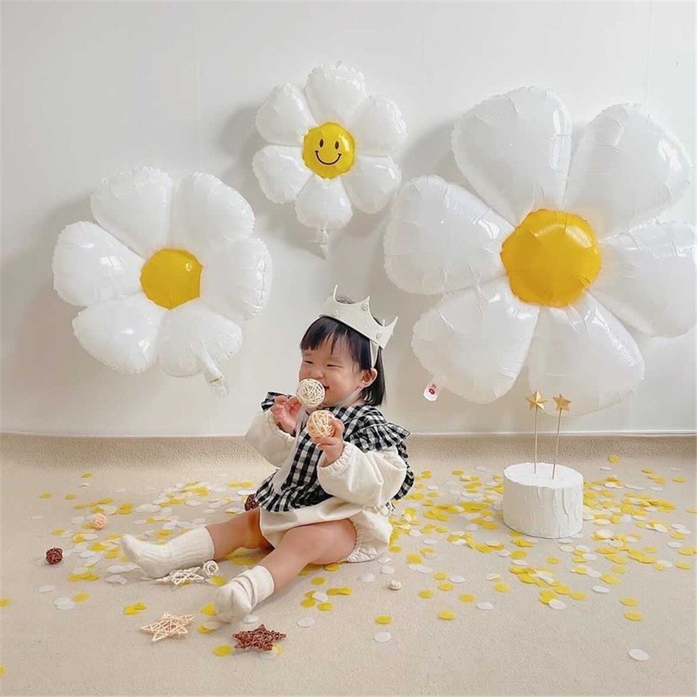 Bong Bóng Nhôm Hình Hoa Cúc/Mặt Cười/Mặt Cười Kiểu Hàn Quốc Dùng Trang Trí Tiệc Sinh Nhật