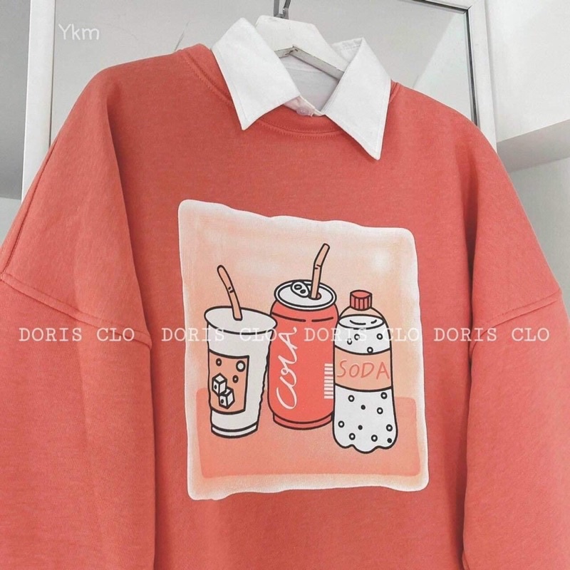 Áo sweater nỉ ngoại Coca tay phồng forn rộng