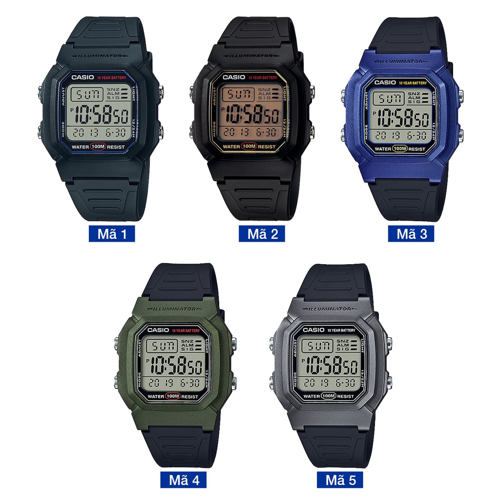 Đồng hồ nam dây nhựa Casio Standard chính hãng Anh Khuê W-800 Series