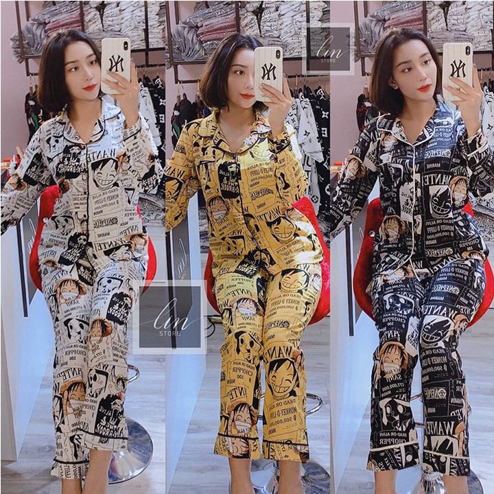 Bộ Đồ Sơ Mi Lụa One Piece, Bộ Đồ Pyjama Dài Tay Chất Lụa Phù Hợp Cả Nam Và Nữ