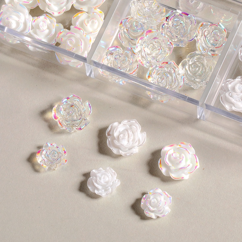 Hộp phụ kiện BORN PRETTY trang trí móng tay hình hoa trà 3d màu trắng bằng nhựa acrylic