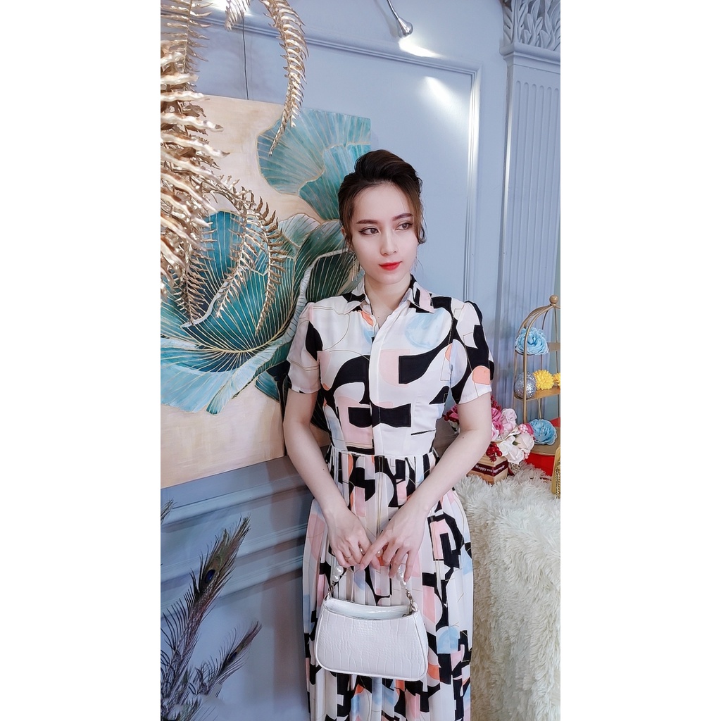 Đầm sơ mi xếp ly Da1461 vải voan châu tôn