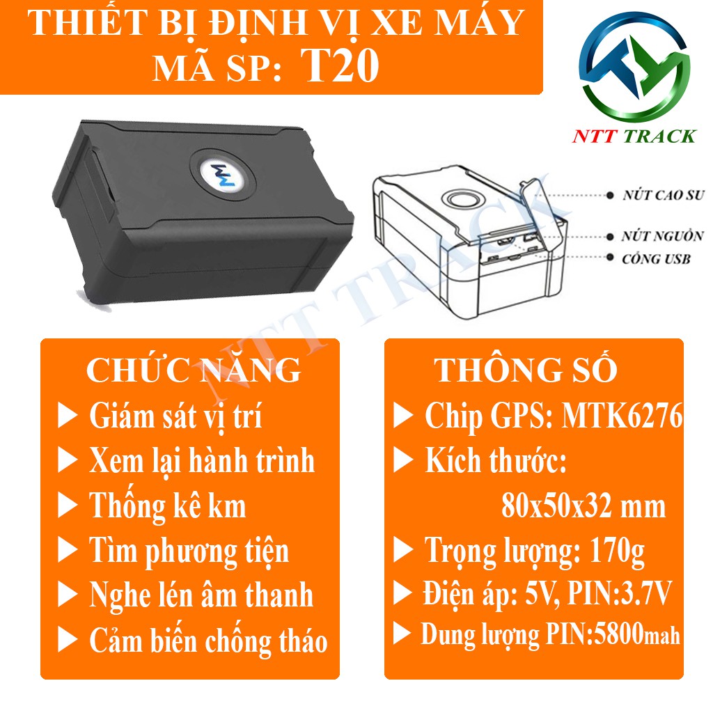 Định vị xe máy ô tô định vị không dây NTT Track