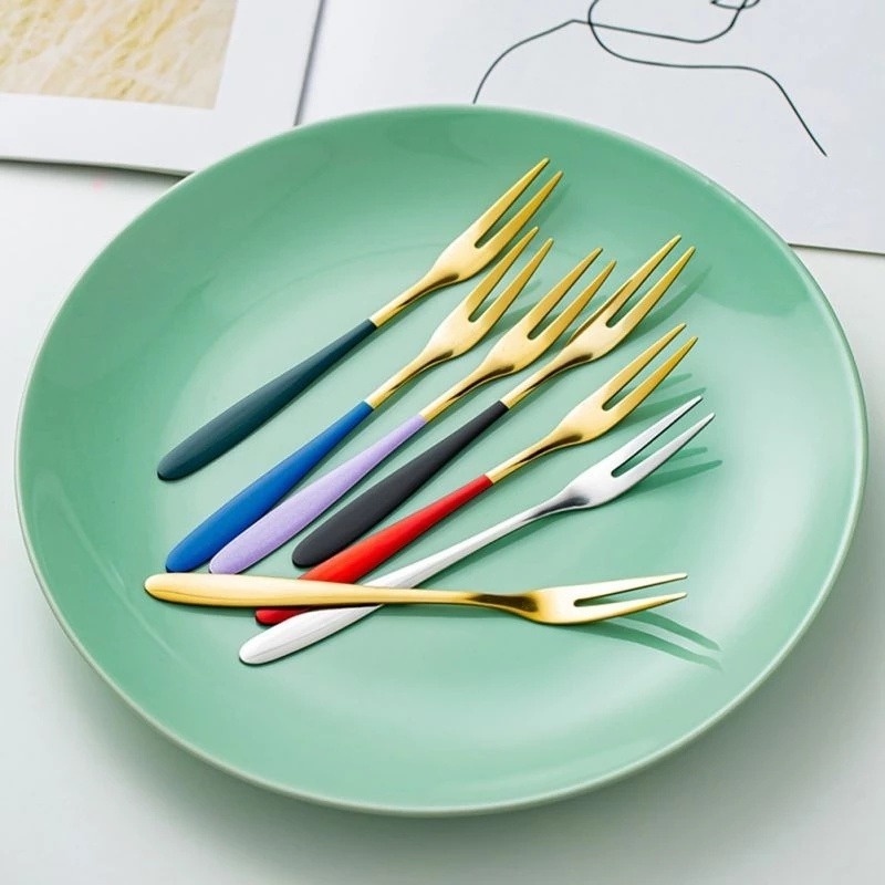 Nĩa Ăn Tráng Miệng Bằng Thép Không Gỉ Nhiều Màu Sang Trọng Tiện Dụng