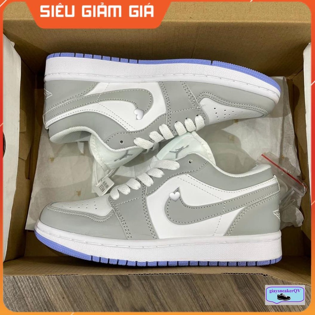 Giày thể thao sneaker Air Jordan 1 Low xám ghi đế tím năng động, phong cách dành cho nam nữ