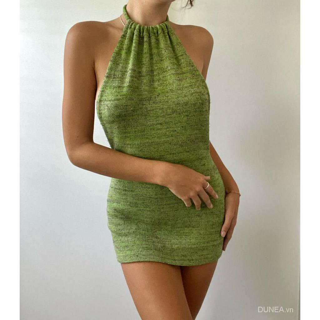 DUNEA Đầm Mini Cổ Yếm Không Tay Hở Lưng Gợi Cảm Thời Trang Mùa Hè 2021 Thích Hợp Để Mặc Đi Hộp Đêm