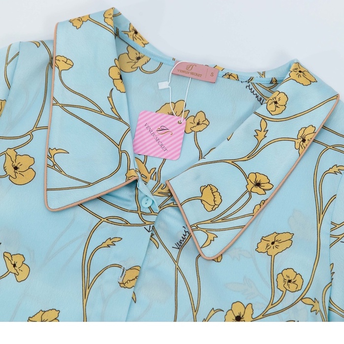 Đồ Ngủ Nữ Venus Secret Bộ Lụa Pijama Phối Chữ Venus Hoa Vàng