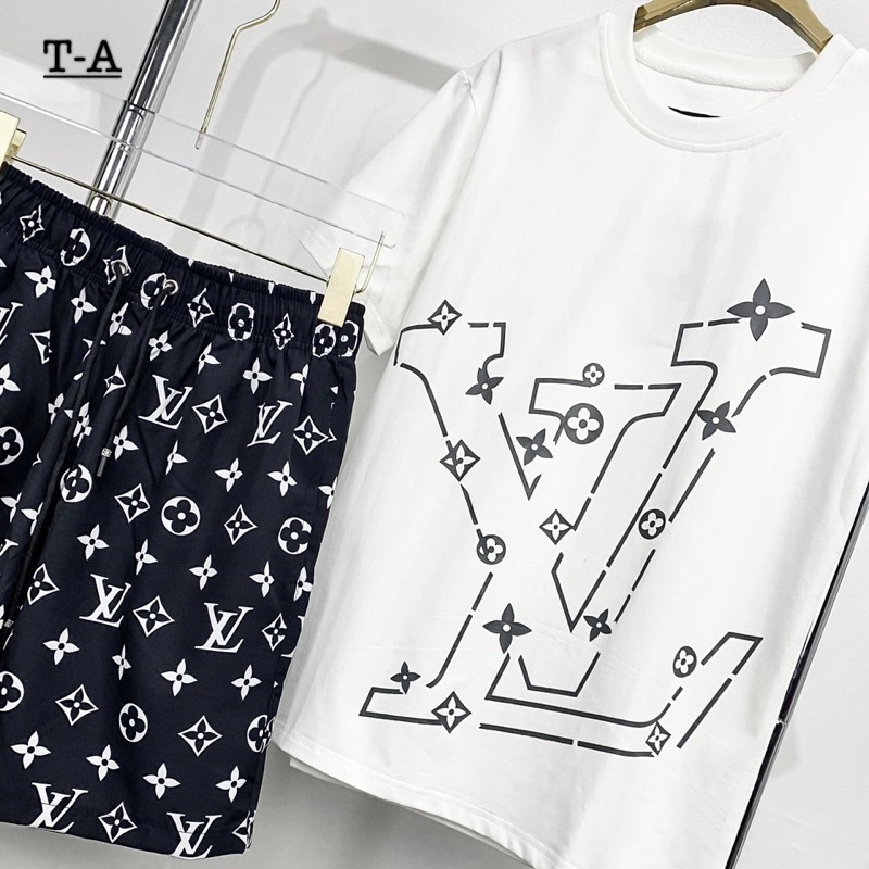 Bộ Hè Nam Ngắn Tay Phối Chữ Vân Hoa Basic