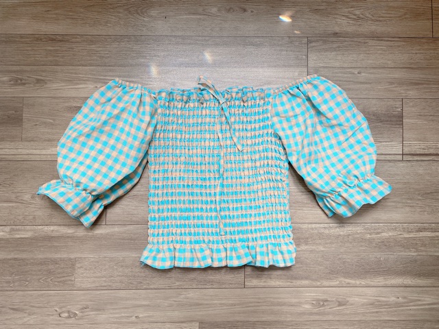 áo bẹt vai caro nhún form croptop hàng chuẩn qc siêu xinh