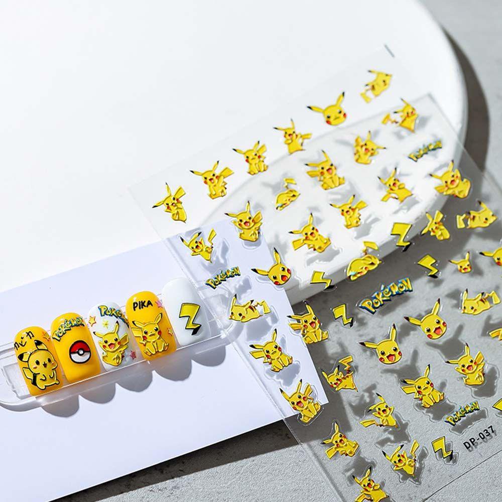 Lilyes Miếng Dán Trang Trí Móng Tay Nghệ Thuật Dập Nổi Hình Pikachu Hoạt Hình Nhật Bản DIY 5D