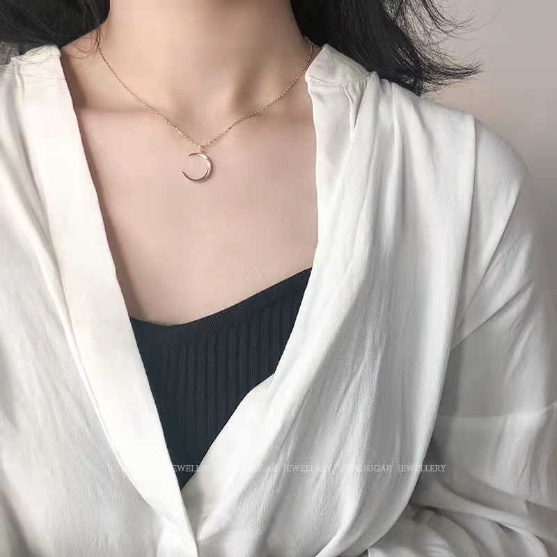 Vòng cổ mạ bạc 925 hình mặt trăng đơn giản phong cách thời trang Hàn Quốc