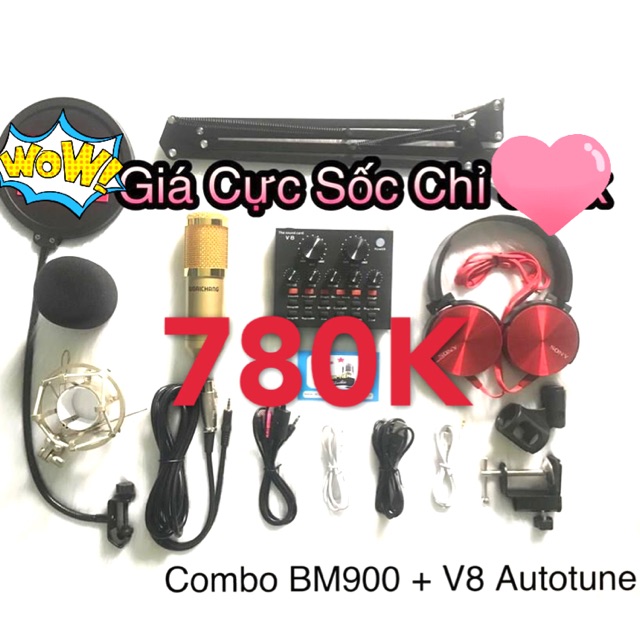 Full bộ thu âm MIC BM900+v8 autotune như hình bao giá 780k/bộ, thu âm-live stream chuyên nghiệp