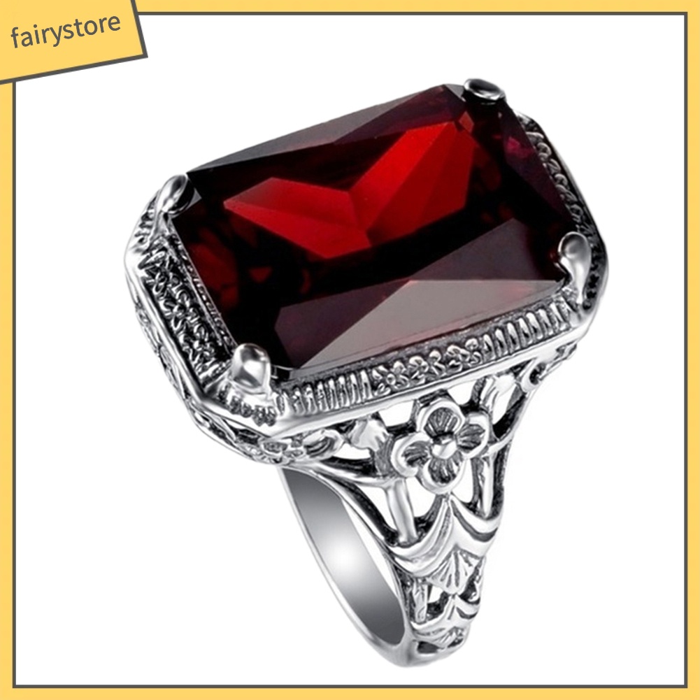 Nhẫn Hợp Kim Đính Đá Đỏ Phong Cách Cổ Điển