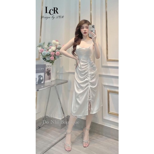 Đầm body 2 dây, váy nữ body hở lưng 1 màu chất mềm mại rút dây đằng trước