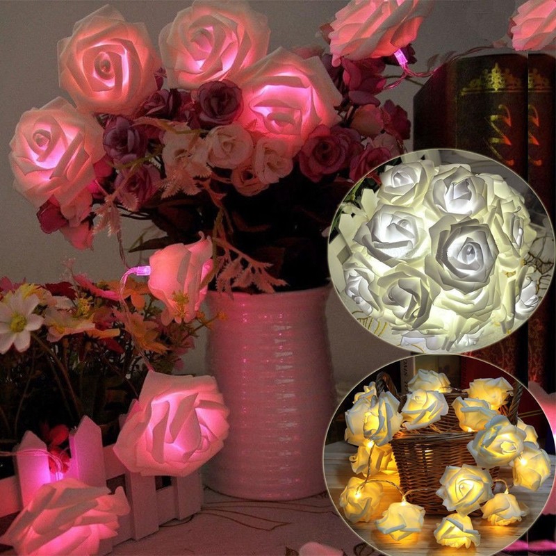 Dây đèn LED 20 bóng hình hoa hồng trang trí
