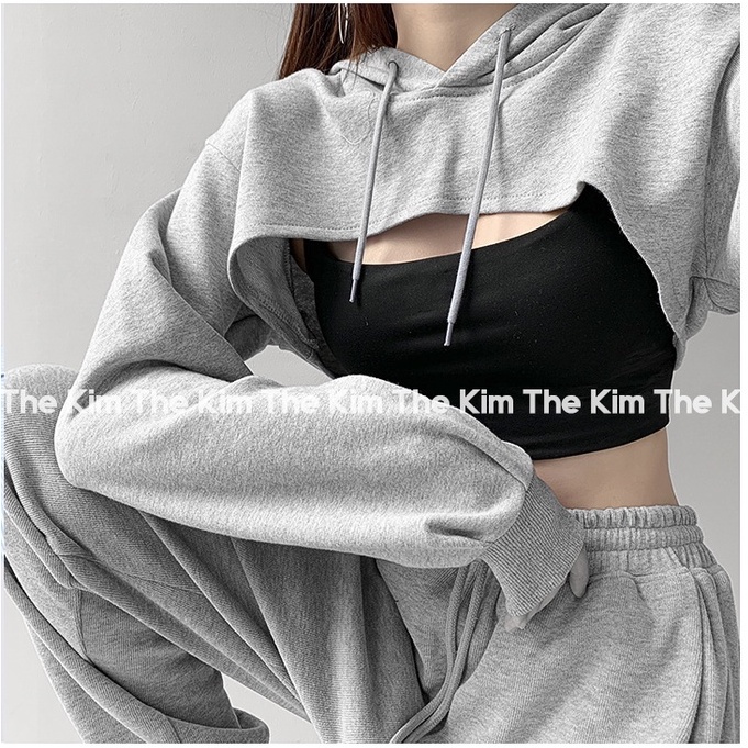 Áo nỉ có mũ dáng ngắn trên ngực ( Chỉ gồm áo ngoài, không kèm áo 2 dây ) , hoodie nỉ dài tay sexy ulzzang AN117 | BigBuy360 - bigbuy360.vn