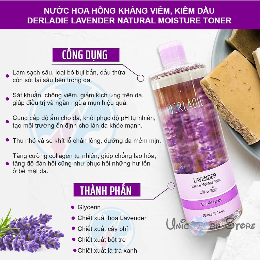 Nước Hoa Hồng Ngừa Mụn và Dưỡng Ẩm Derladie Toner 500ml