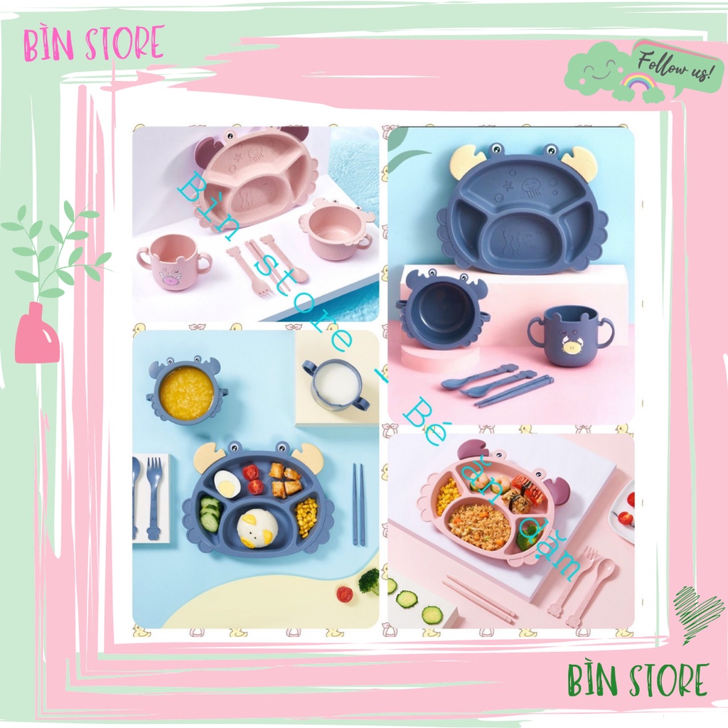 Khay ăn dặm lúa mạch cho bé hình con cua chống đổ bao gồm 6 chi tiết đầy đủ cho bé tập ăn dặm - Bìn Store