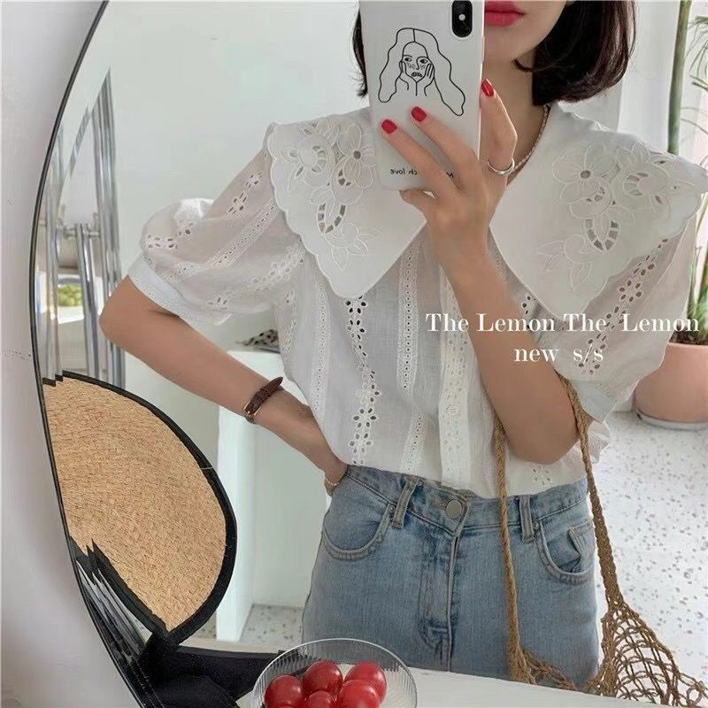 Áo Sơ Mi Trắng Thêu Hoạ Tiết Quả Chanh Trẻ Trung Xinh Xắn