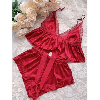 Bộ ngủ lụa hai dây cánh tiên buộc nơ sexy