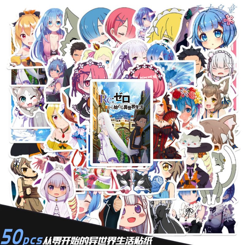 Set 50 Tấm Thẻ Dán Hình Anime Re: Zero Kara Hajimeru Isekai Seikatsu