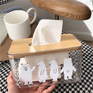 🐼[ Có sẵn]🐼Hộp đựng khăn giấy, giấy ăn tiện dụng thân nhựa trong nắp gỗ hình gấu đáng yêu