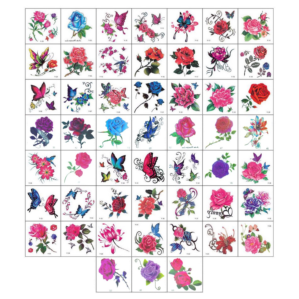 66 tờ hình xăm dán chủ đề hoa tatoo tha thu nhiều mẫu