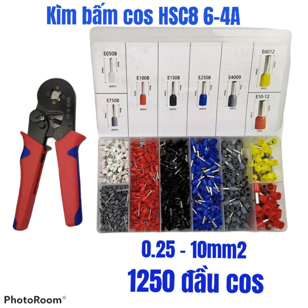 ✢✴Kìm bấm cos vuông HSC8 6-4A tự điều chỉnh kèm 1250 đầu đủ loại ống tròn pin các từ 0.25 - 10mm2