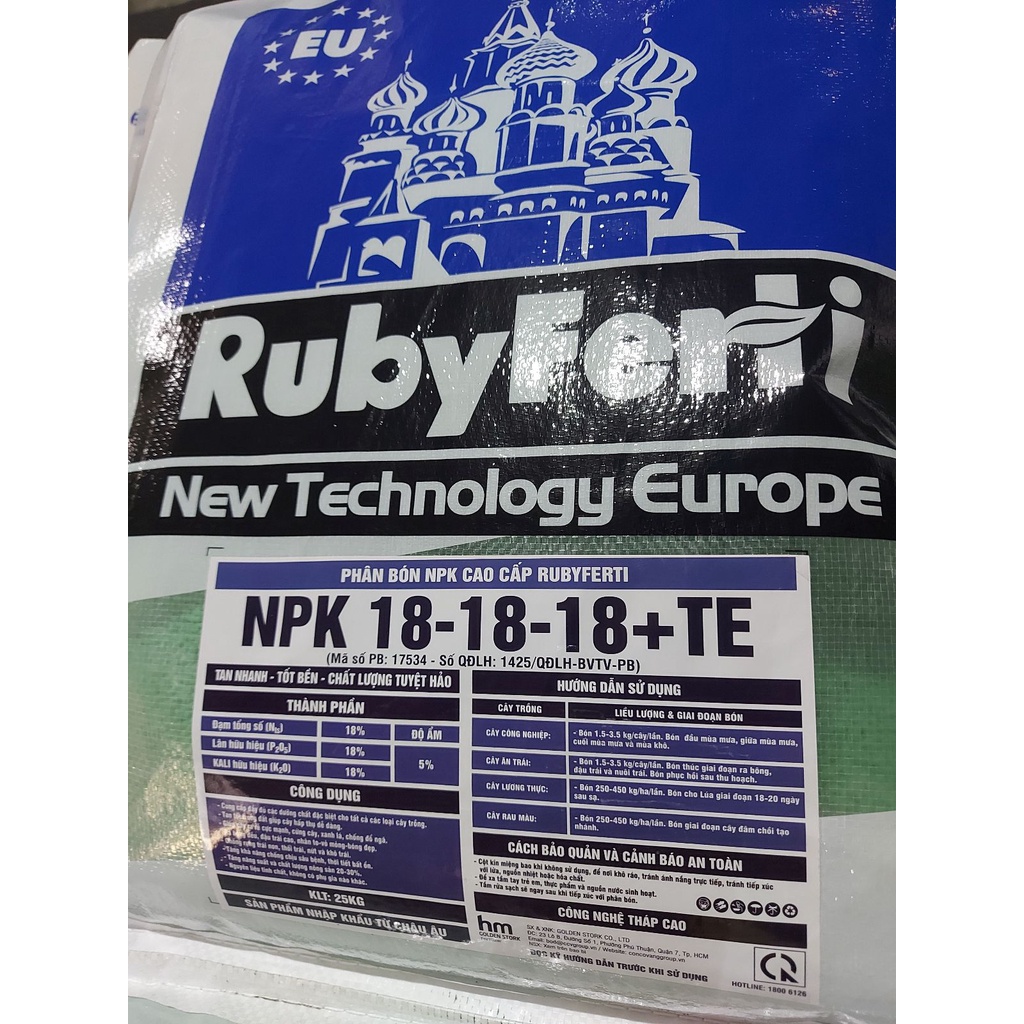 Phân bón NPK 18-18-18+TE RubyFerti   - Thích hợp cho mọi loại cây